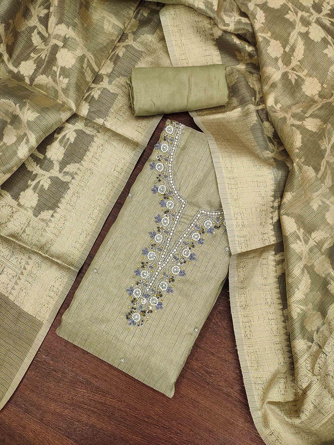 KALINI Floral Embroidered Breads Work Unstitched Dress Material