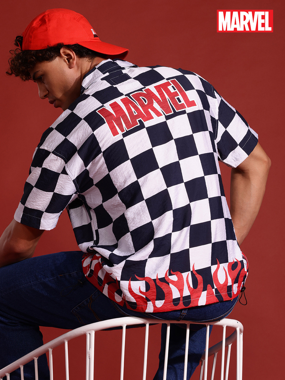 MARVEL STREET Cyber Punk Checked Crinkle Effect Casual Shirt