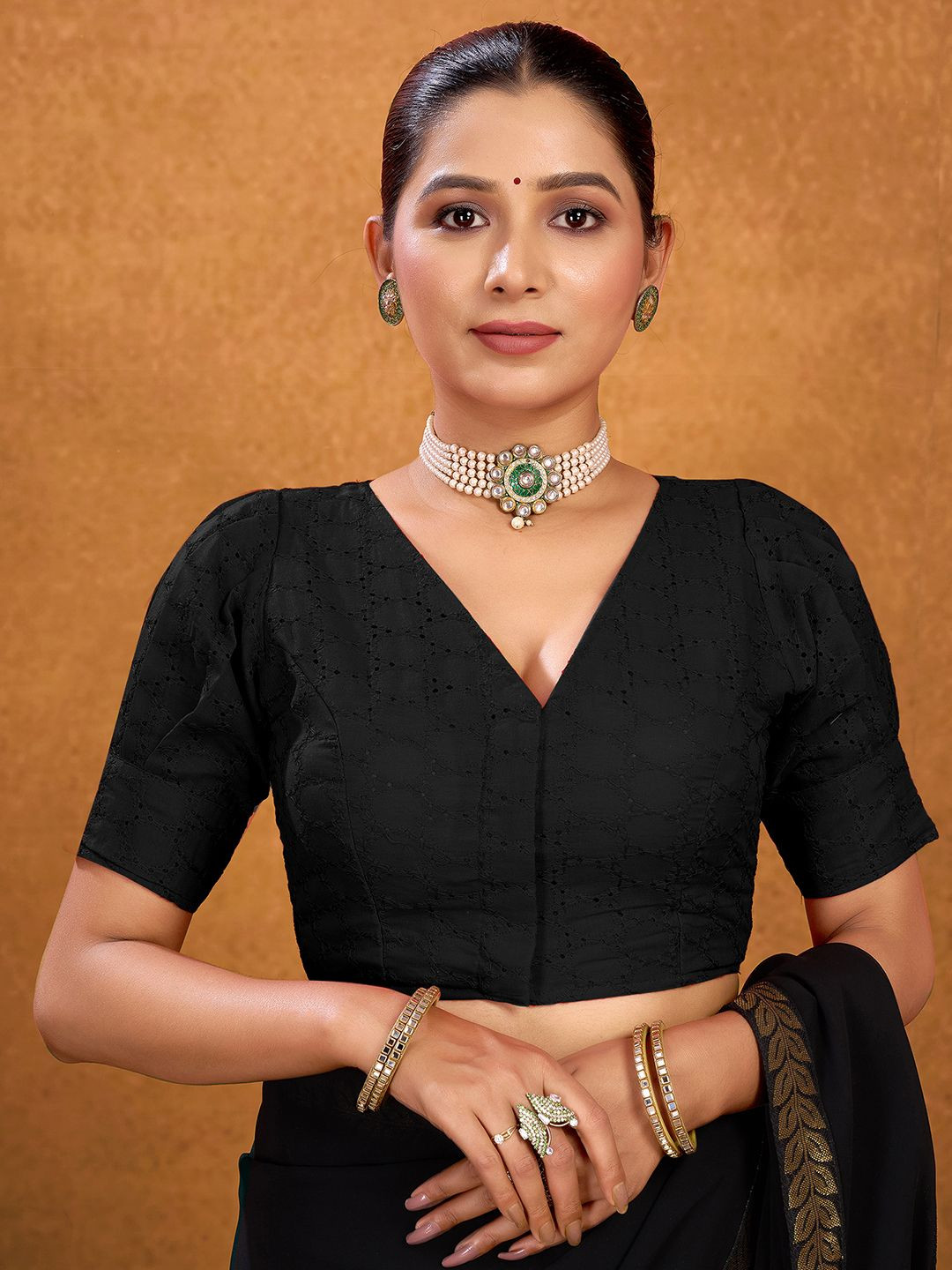 KALINI Embroidered Cotton Saree Blouse