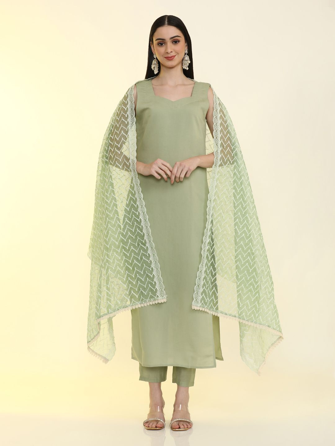 Jaipur Kurti Sweetheart Neck Straight Kurta With Trousers & Dupatta