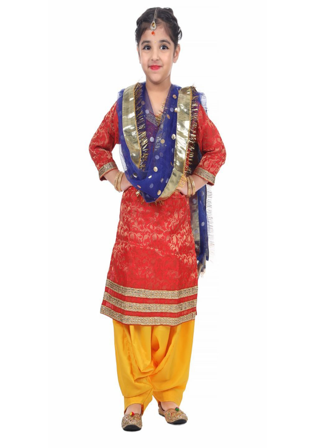 Itsmycostume Red And Yellow Silk Suit And Salwar With Dupatta Set
