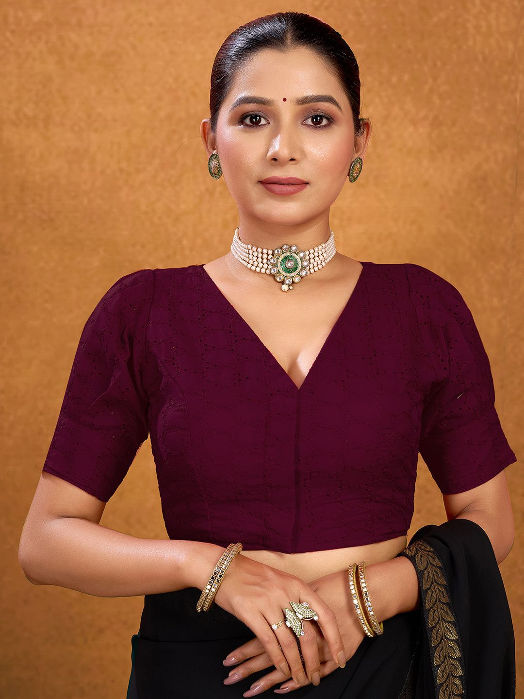 KALINI Embroidered Cotton Saree Blouse