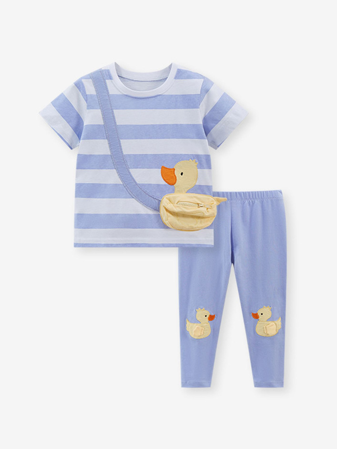 LULU & SKY Girls Pure Cotton Striped Tee & Leggings Night suit