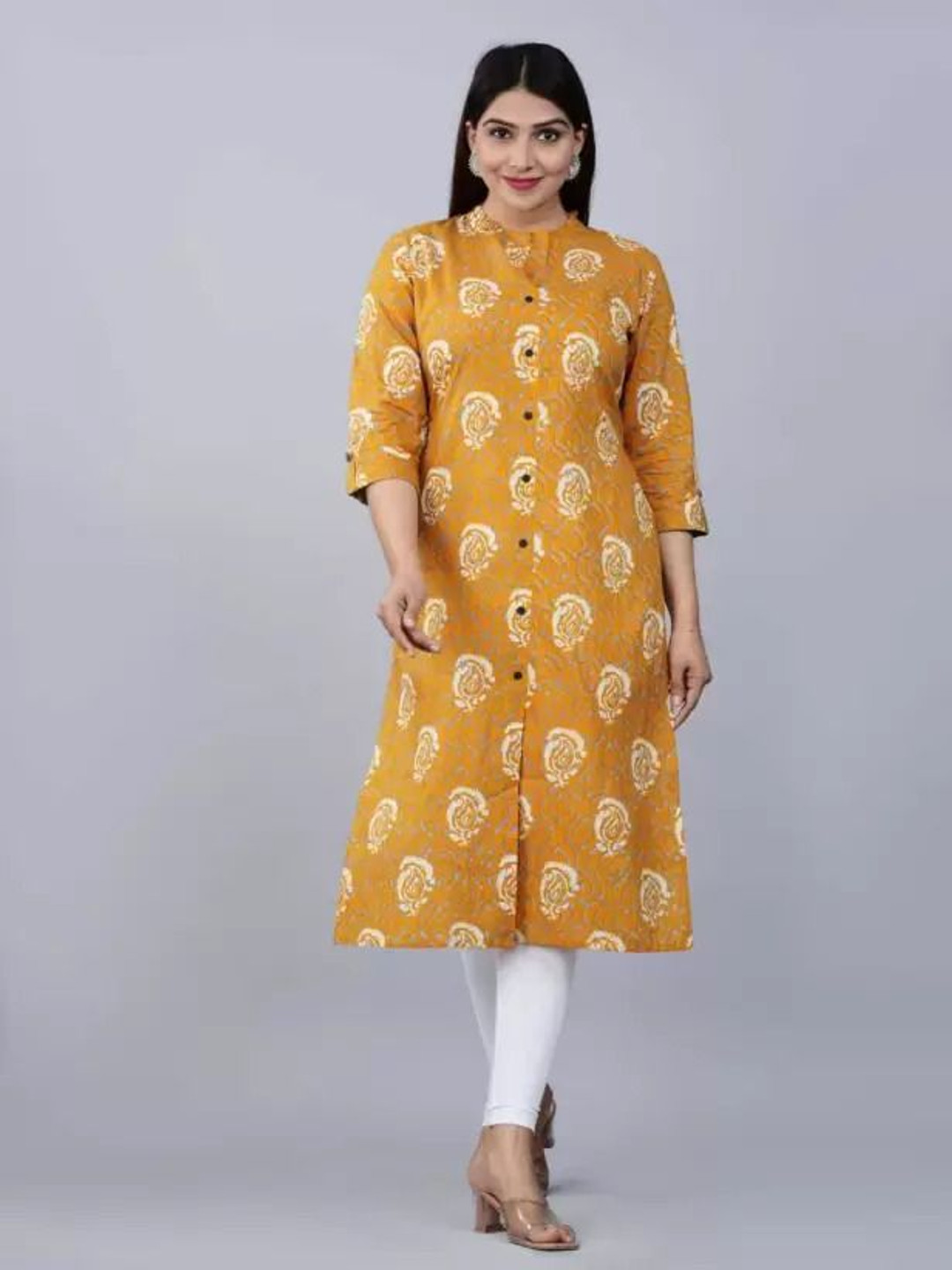 PARIKSHIT Floral Printed Mandarin Collar Pure Cotton Straight Kurta