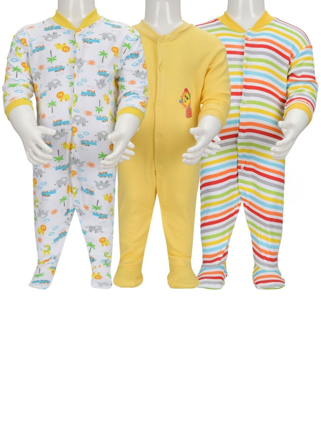 Baby Needs Infant Pack Of 3 Printed Cotton Sleepsuits