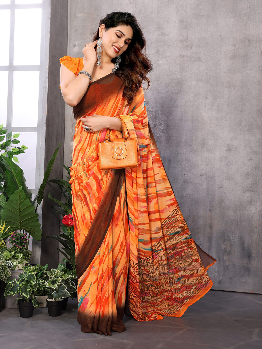 Ambuja International Abstract Printed Pure Georgette Saree