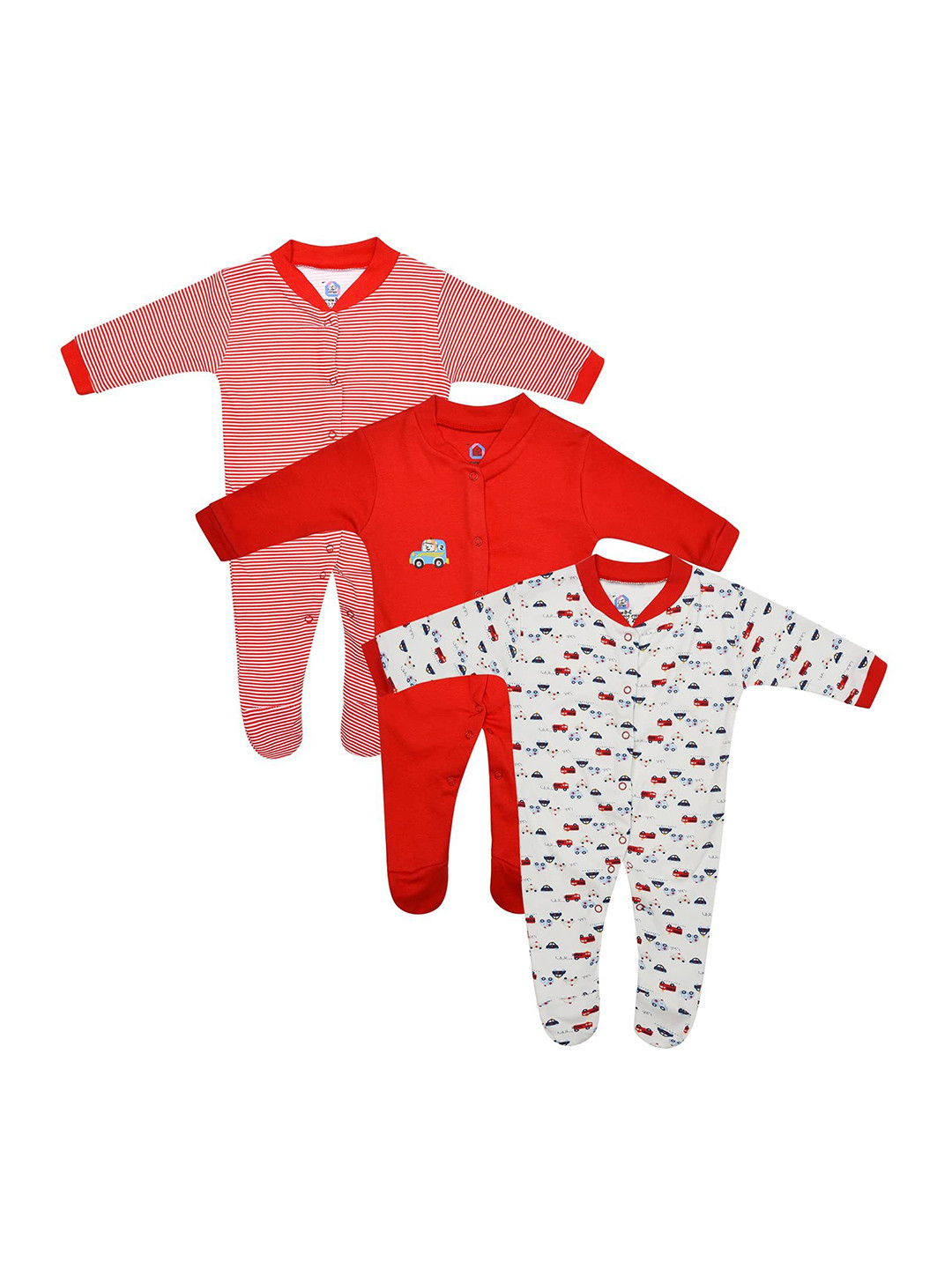 Baby Needs Infant Kids Pack Of 3 Printed Cotton Sleepsuits