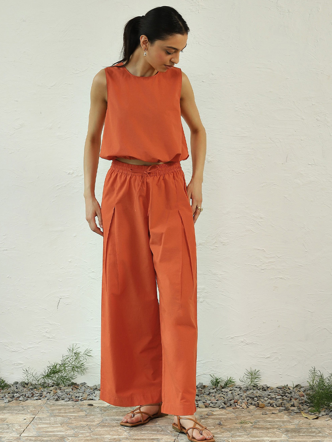 Canoopi Sunshine Round Neck Pure Cotton Top With Palazzo