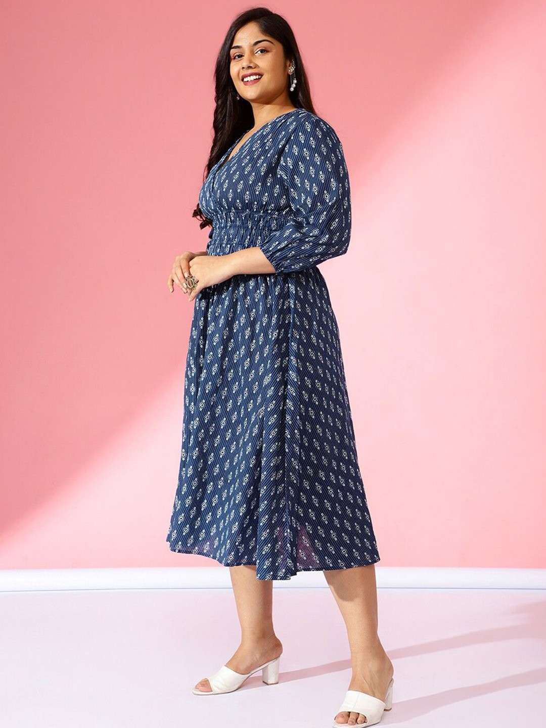 Krunal Raiyani Women Floral Print Applique Crepe Fit & Flare Maxi Plus Size Dress