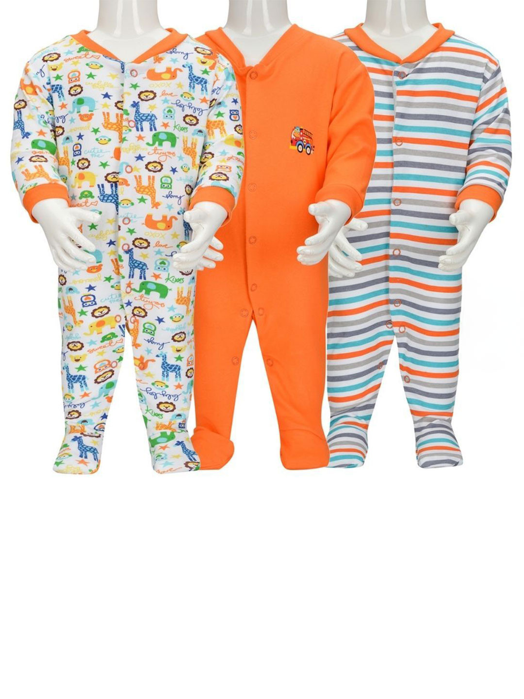 Baby Needs Kids Pack Of 3 Printed Cotton Sleepsuits