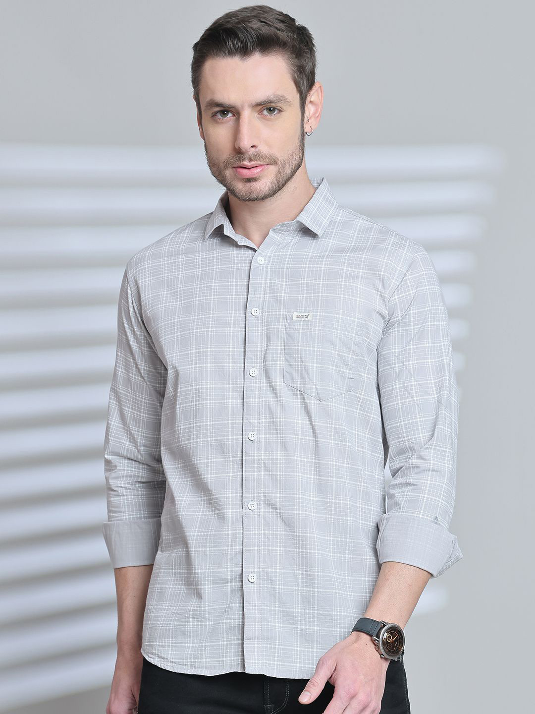 Majestic Man Comfort Slim Fit Spread Collar Tartan Checked Cotton Casual Shirt