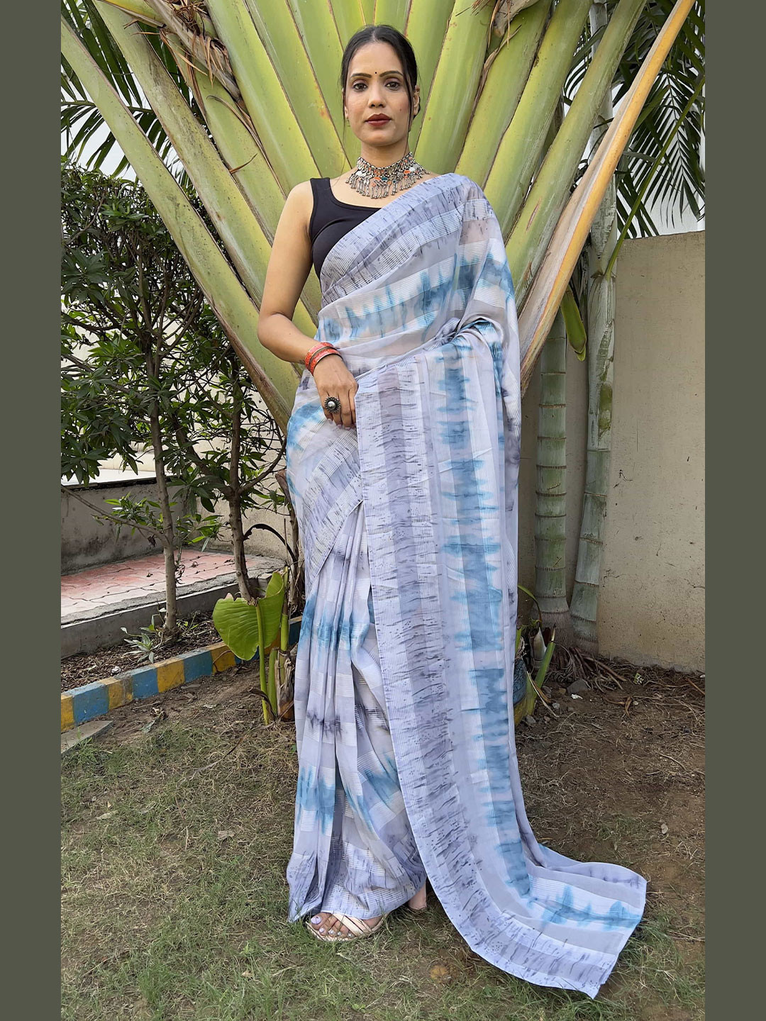 DIVASTRI Tie and Dye Pure Chiffon Ready to WearSaree