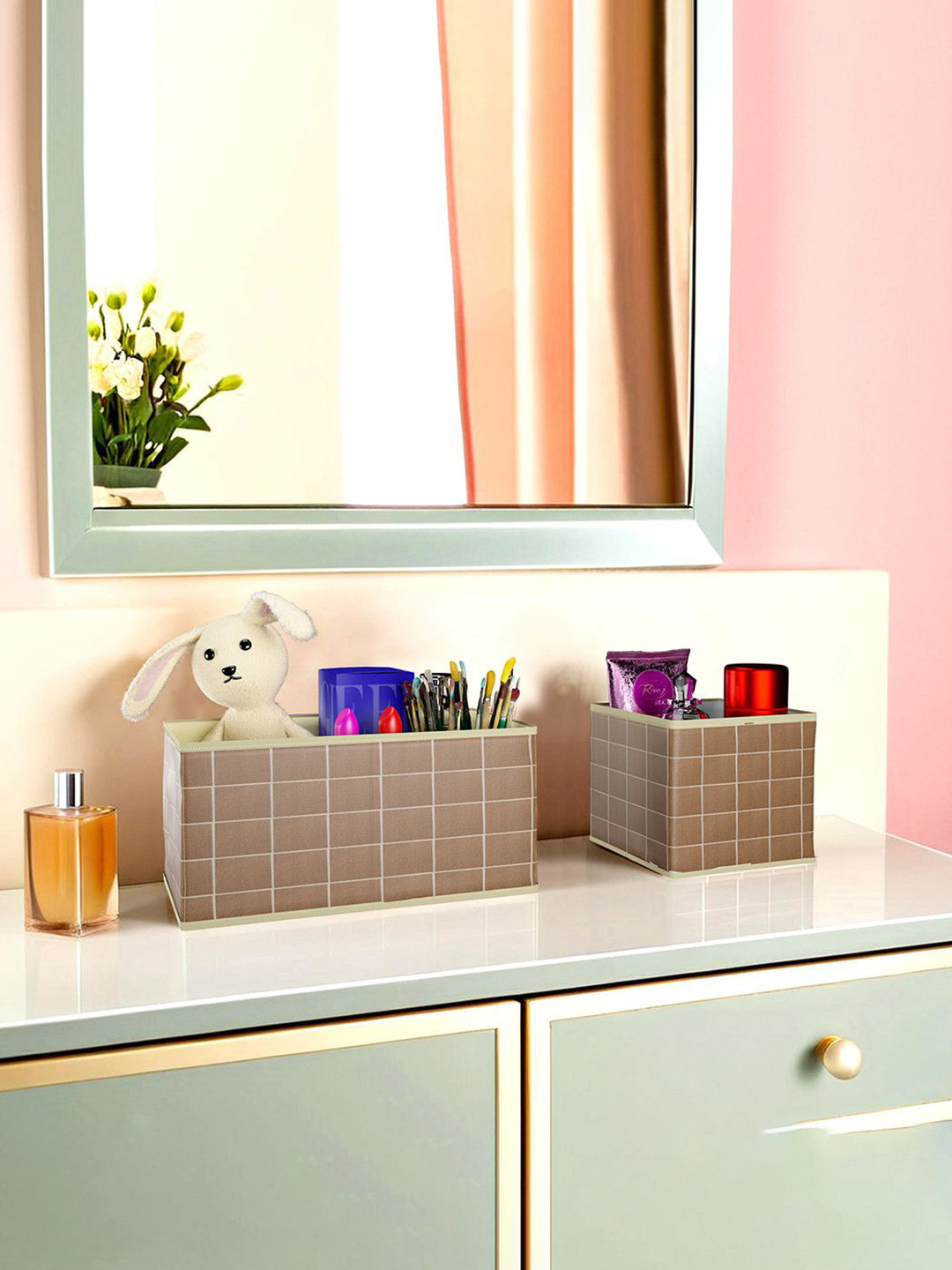 Kuber Industries Brown Set of 12 Check Print Reusable Drawer Organiser