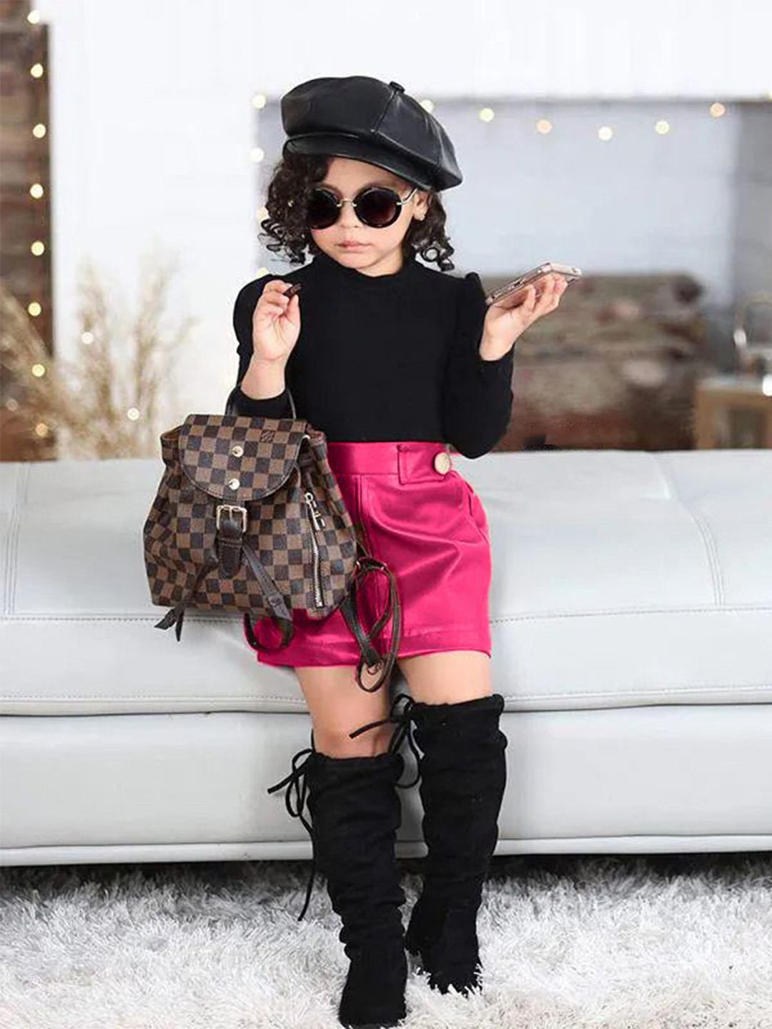 Hikuj Girls Self Design Long Sleeves T-shirt With Skirt