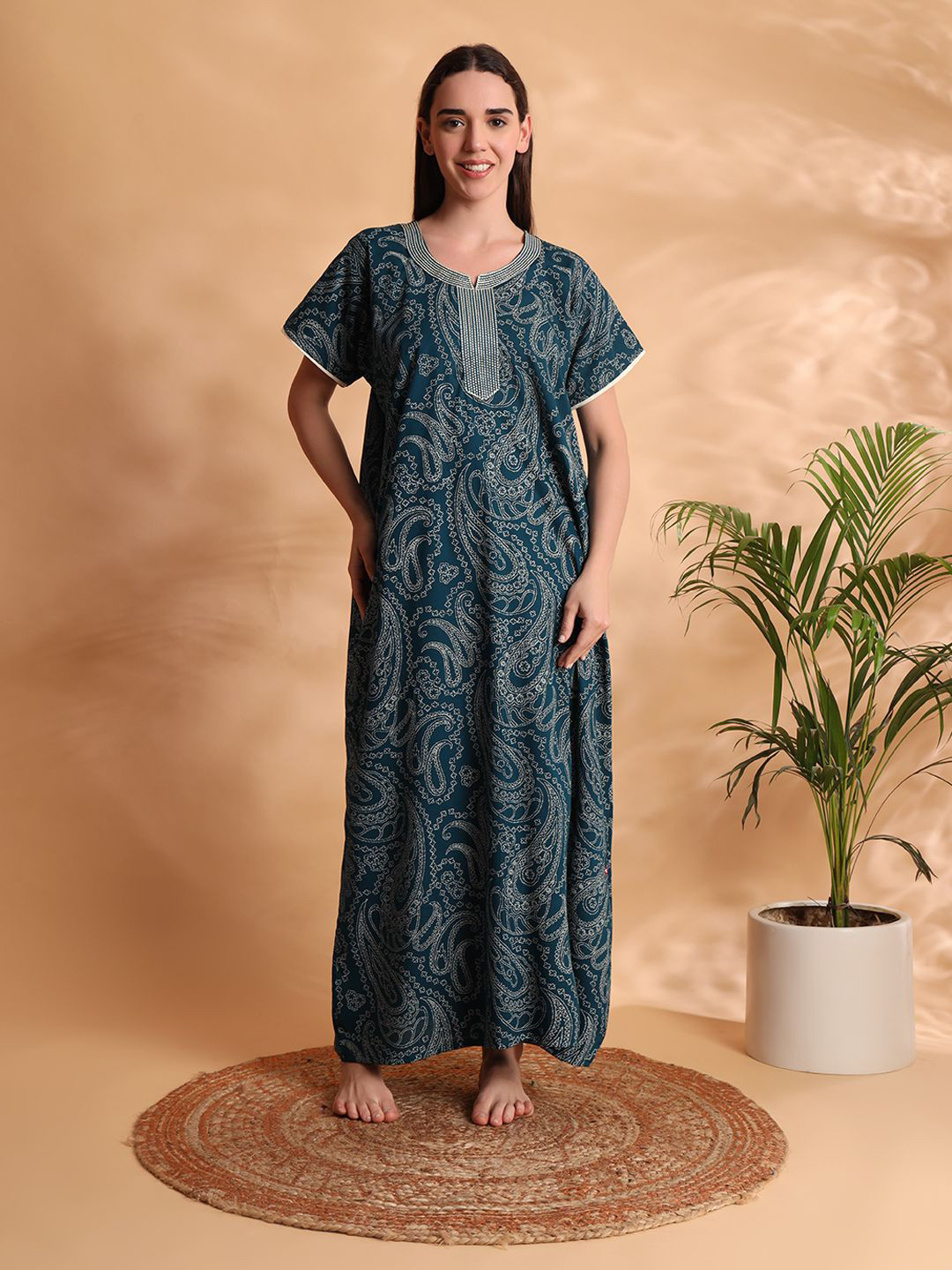 G4Girl Women Printed Pure Cotton Maxi Nightdress