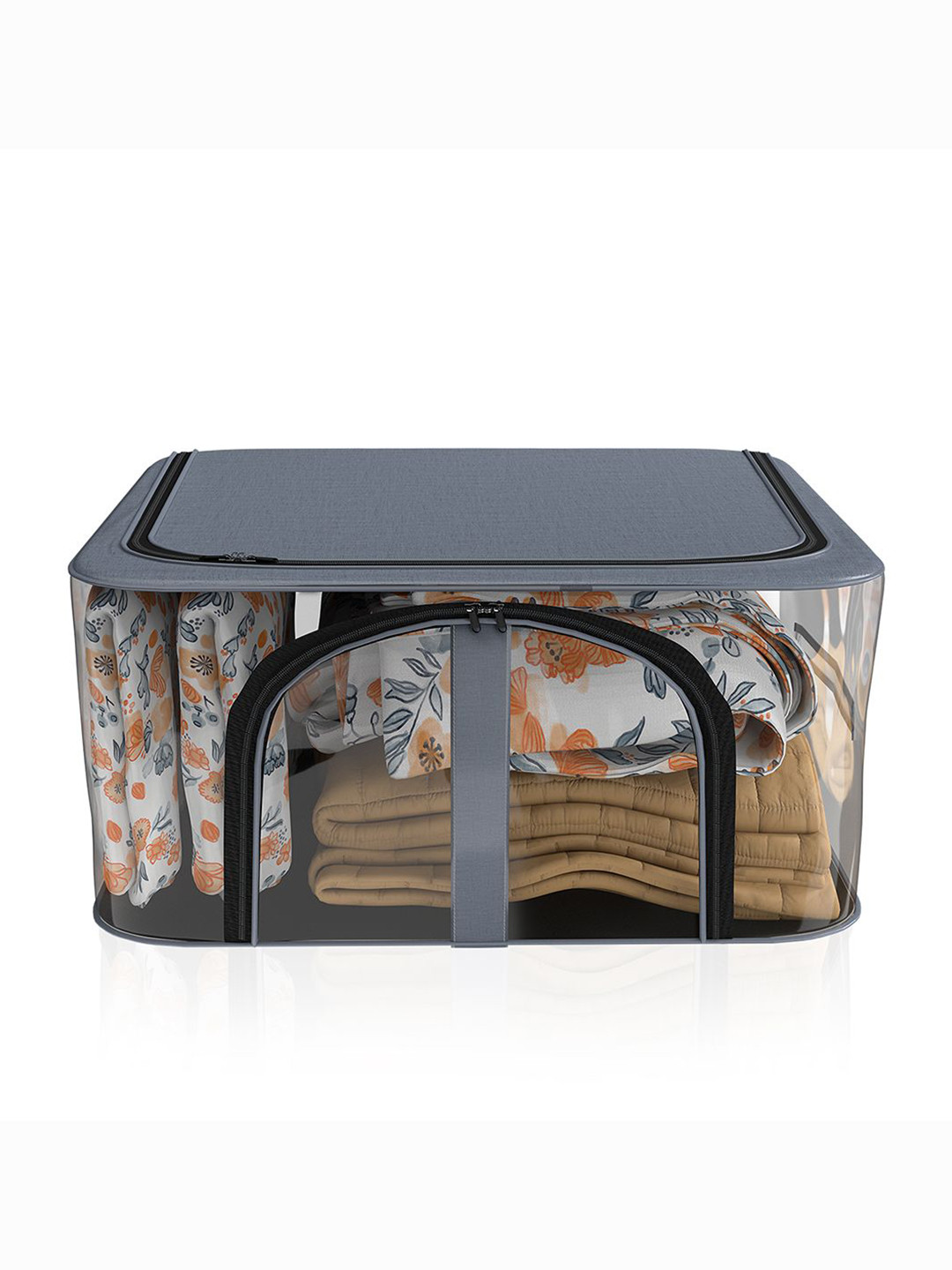 Kuber Industries Grey PVC Transparent Zip Lock Saree Organizer