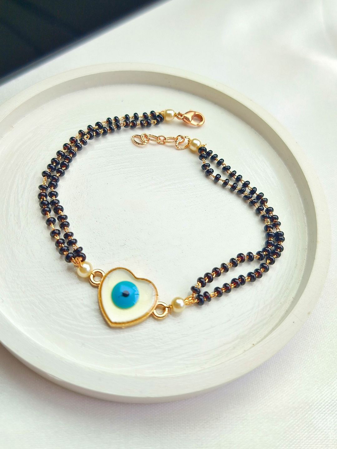 Anouk Rose Gold-Plated Evil Eye Heart MOP Stainless Steel Mangalsutra Bracelet