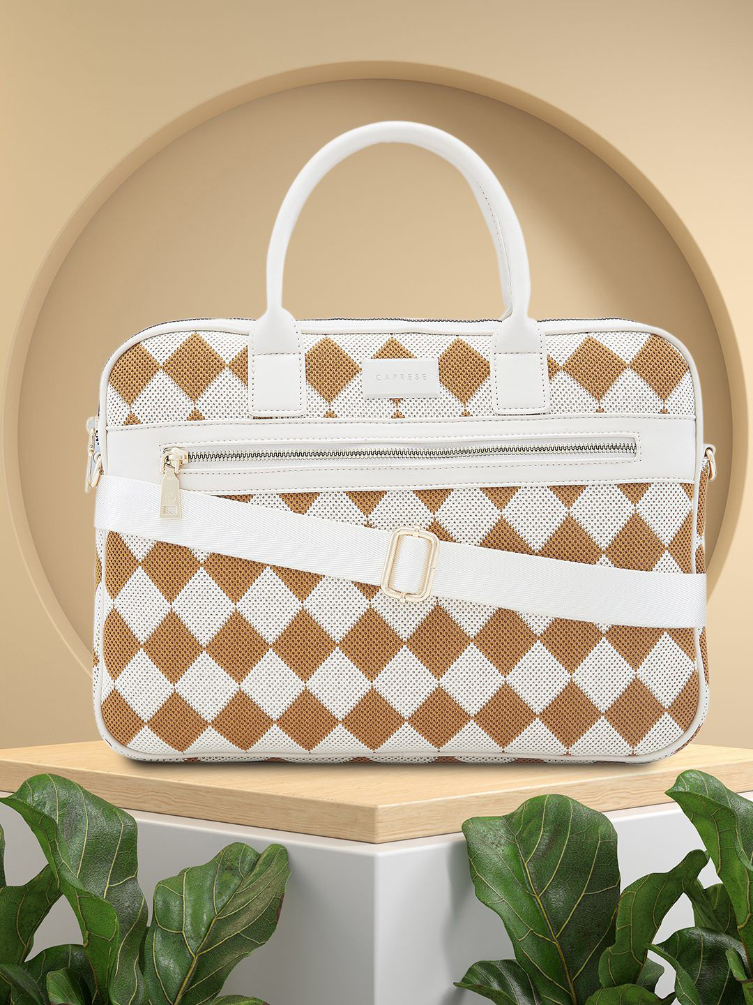Caprese Checker Women Cream Large 15 inch Laptop Bag