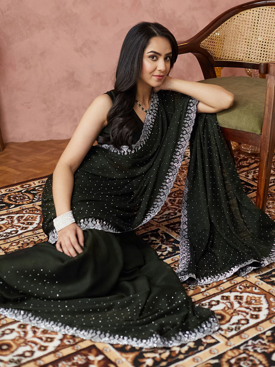 Satrani Embellished Stone Work Pure Georgette Saree