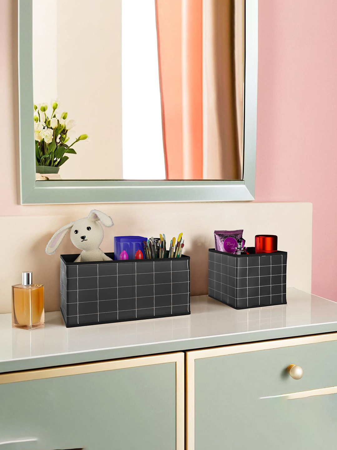 Kuber Industries Black Set of 12 Check Print Reusable Drawer Organiser