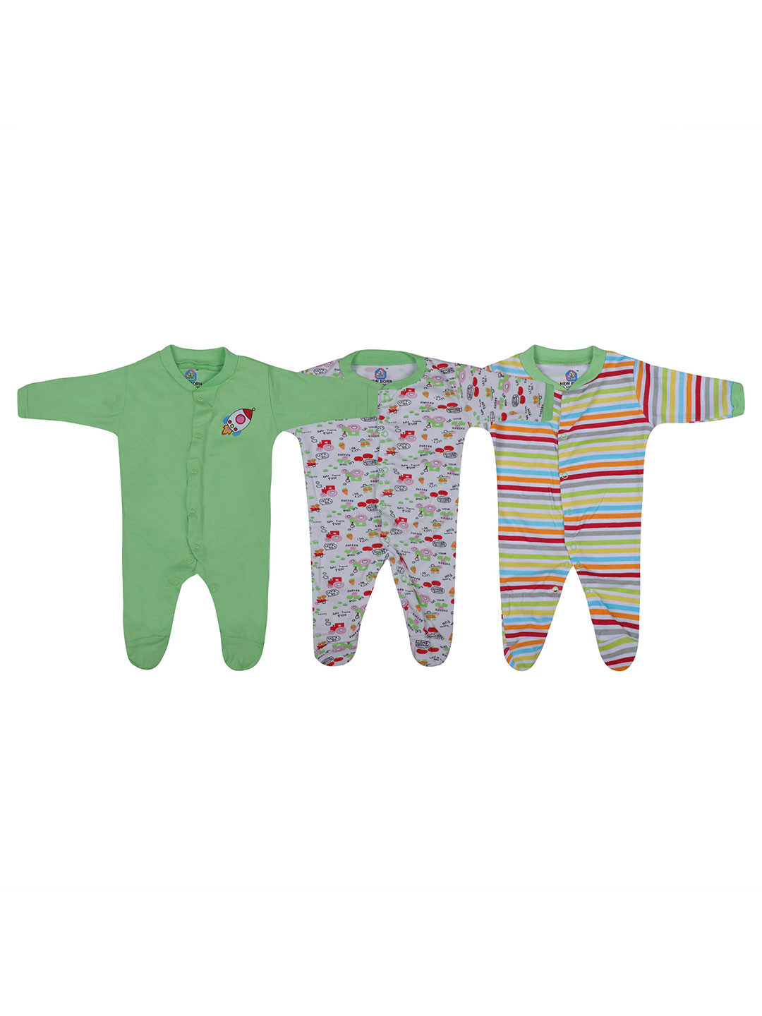 Baby Needs Kids Pack Of 3 Printed Cotton Sleepsuits