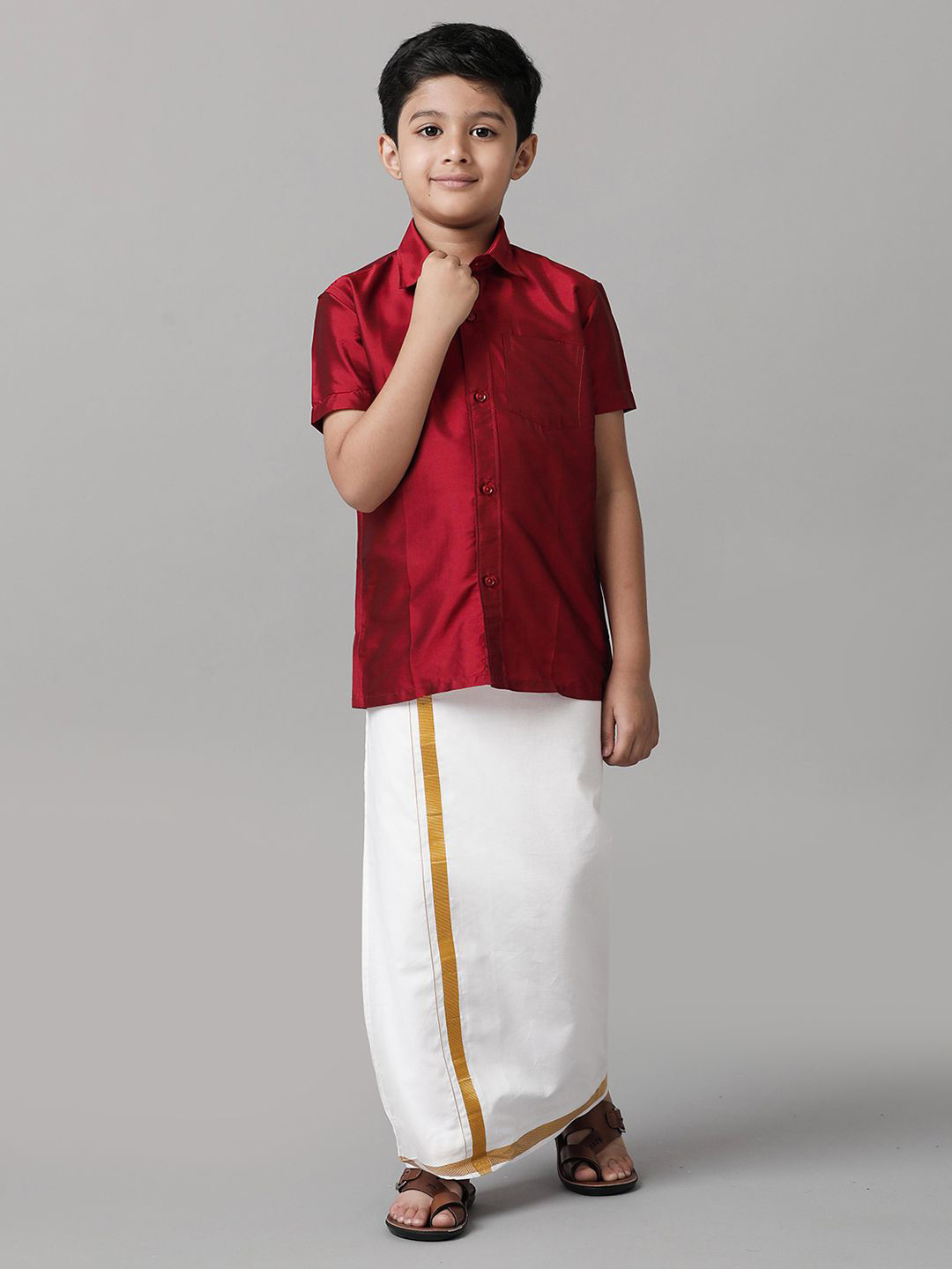 Ramraj Boys Short Sleeves Shirt with Dhoti