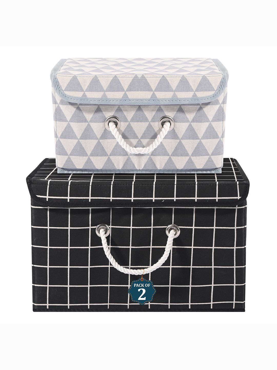 Kuber Industries Black & Grey 2 Pieces Printed Cotton Foldable Drawer Organisers