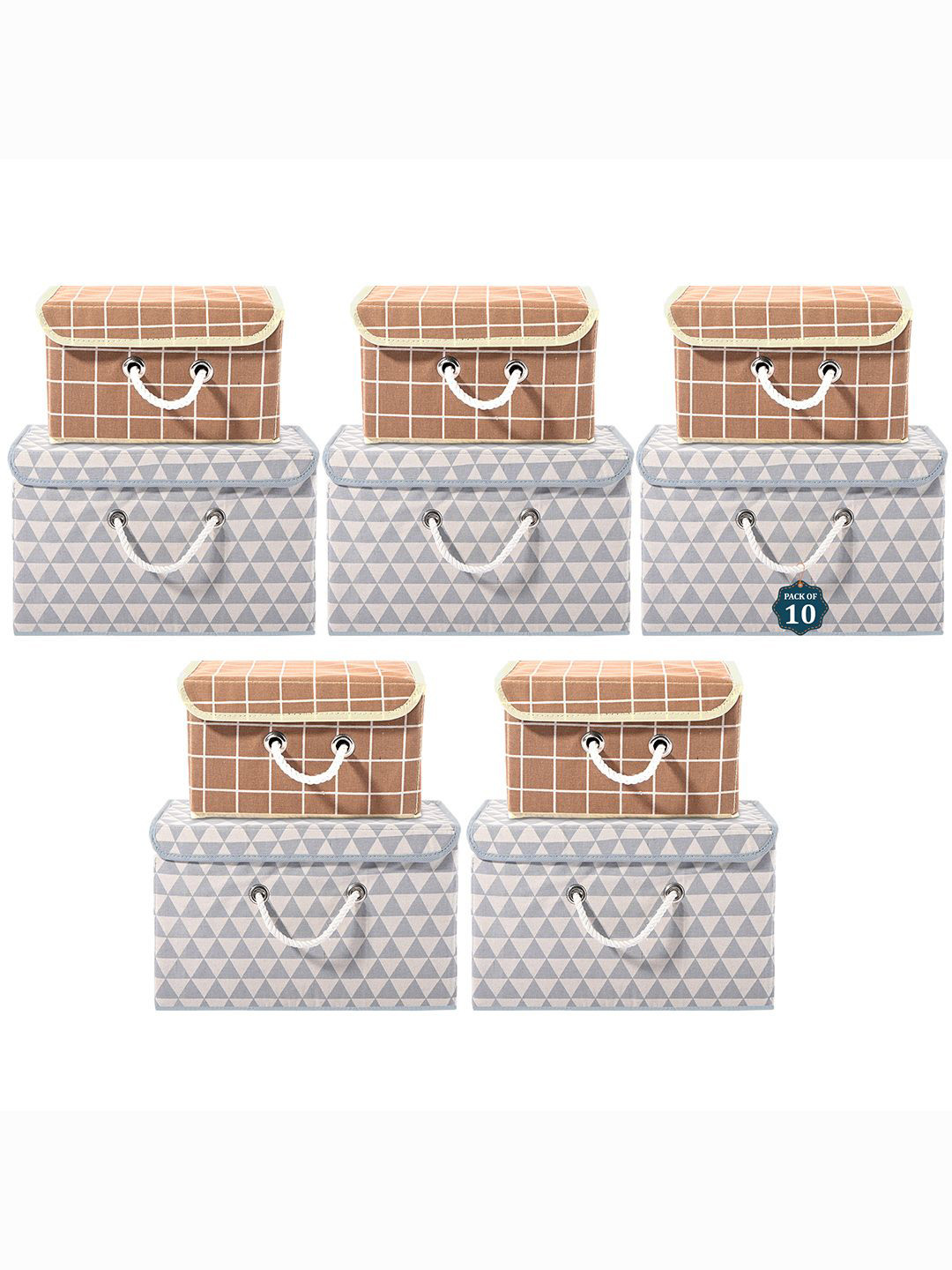 Kuber Industries Grey Set of 10 Reusable Drawer Organiser Printed Storage Basket