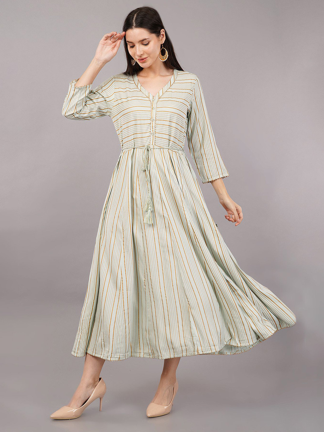Avaasa Buy Shruthi Striped V-Neck A-Line Maxi Dress