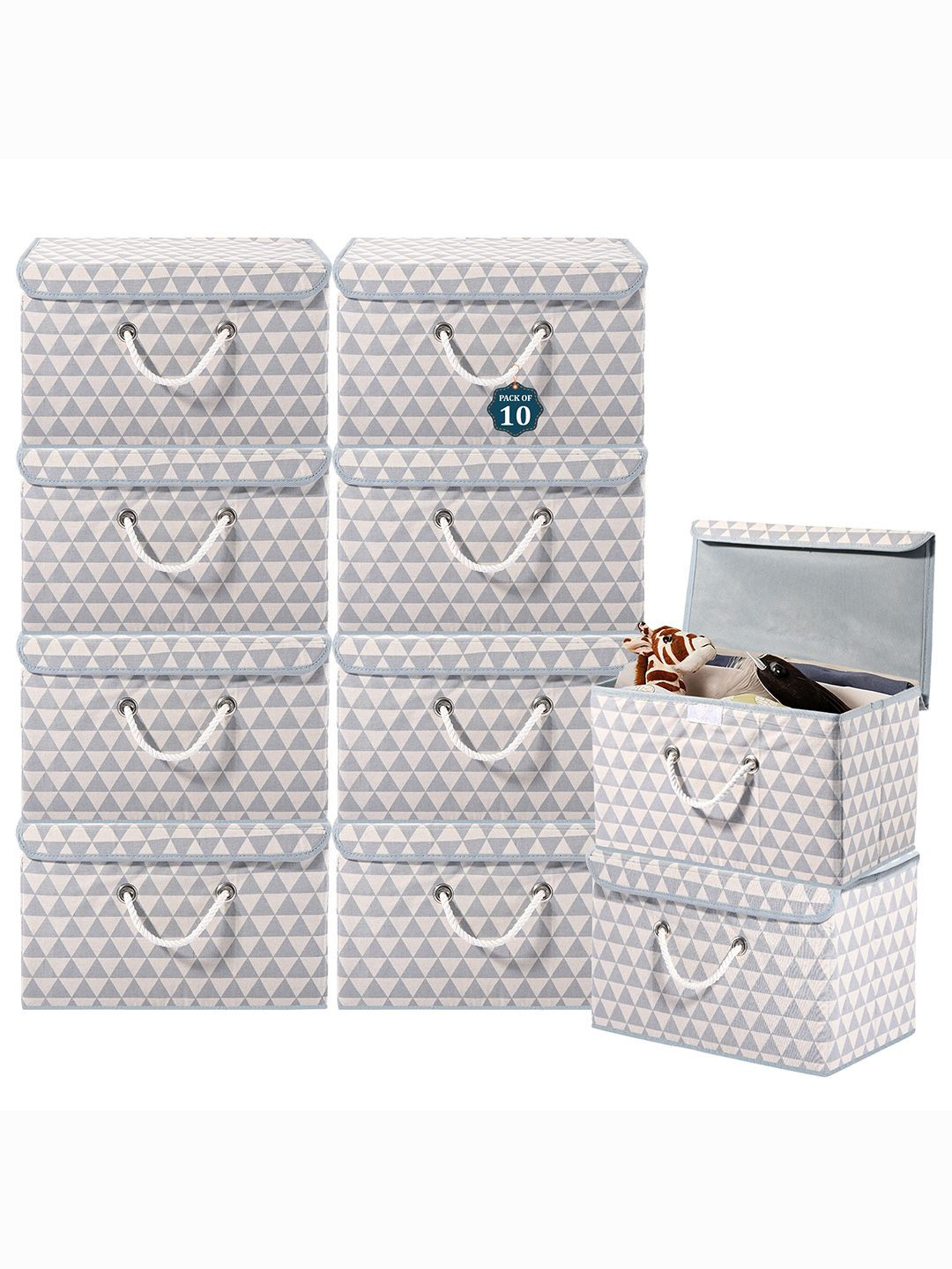 Kuber Industries Grey Set of 10 Reusable Drawer Organiser Triangle Print Storage Basket