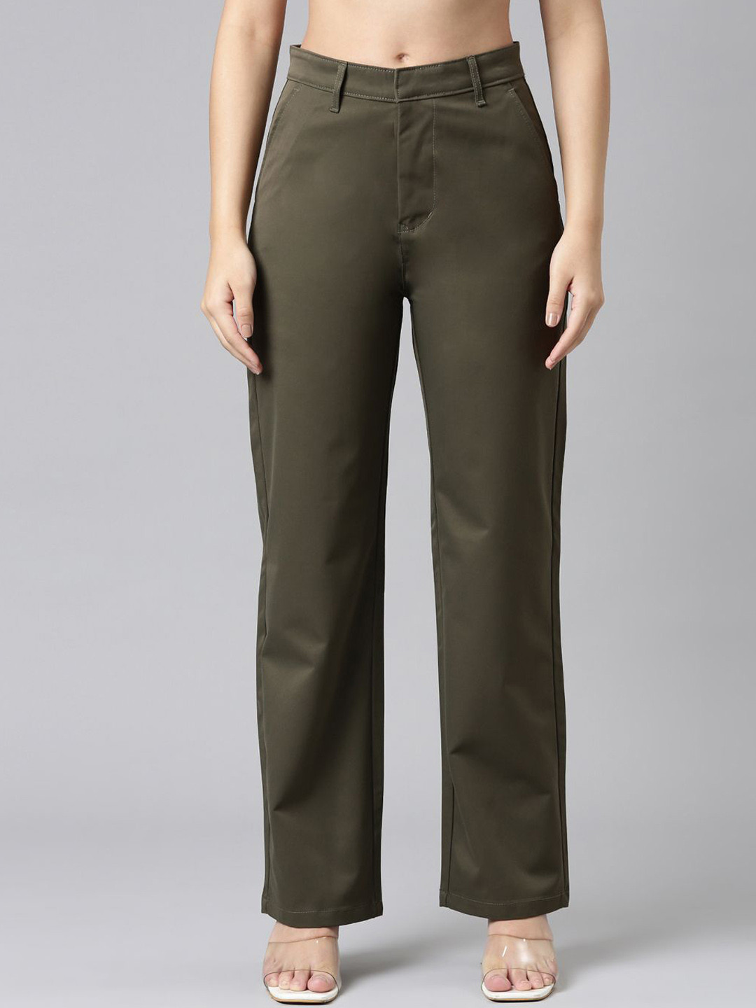 ZHEIA Women Straight Fit High-Rise Trousers