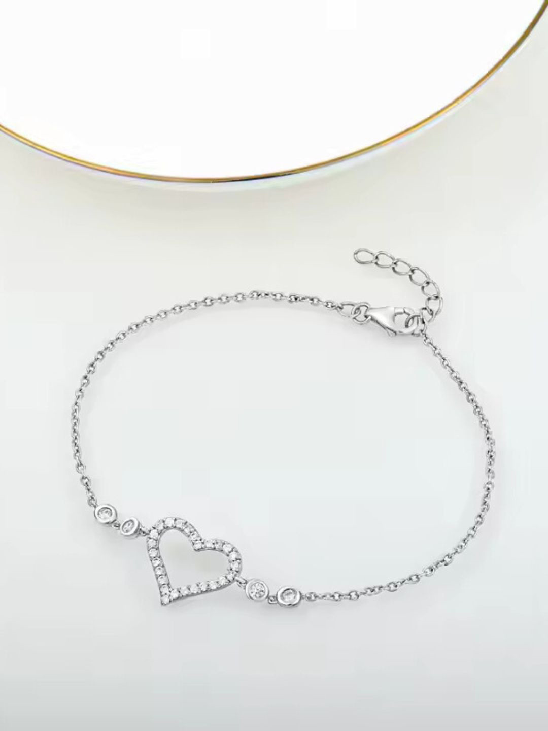 CAUER Rhodium Plated 925 Sterling Silver Cubic Zirconia Link Bracelet