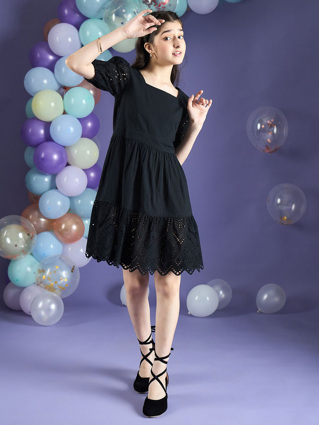 Cherry & Jerry Puff Sleeve Fit & Flare Dress