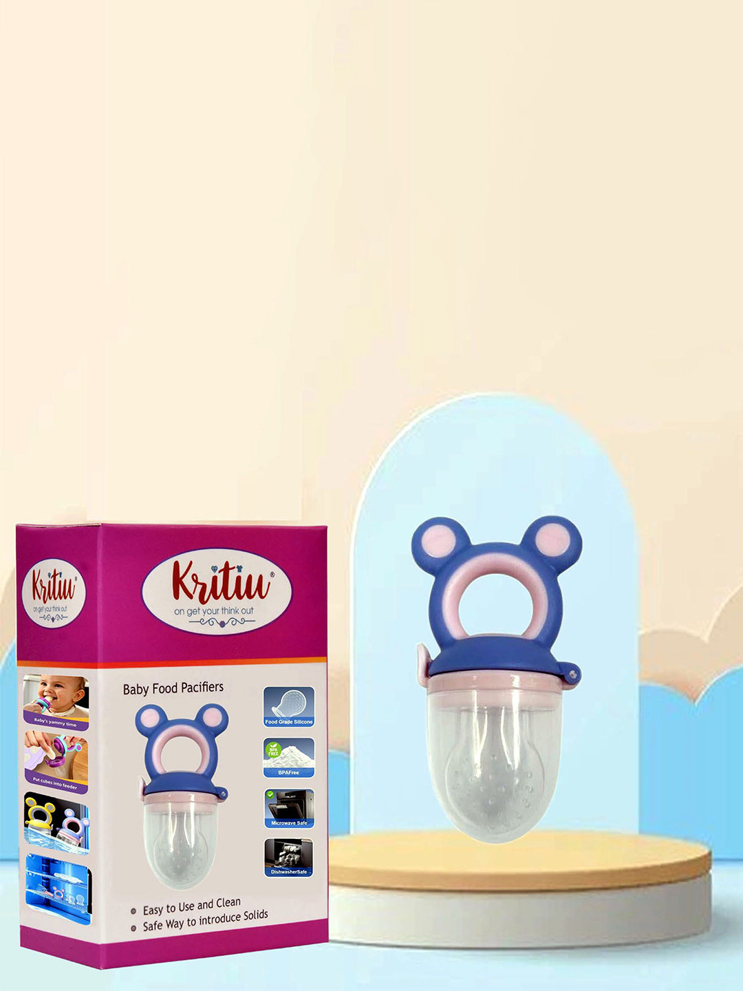 Kritiu Blue & Pink Silicone Fruit & Food Nibbler Feeder