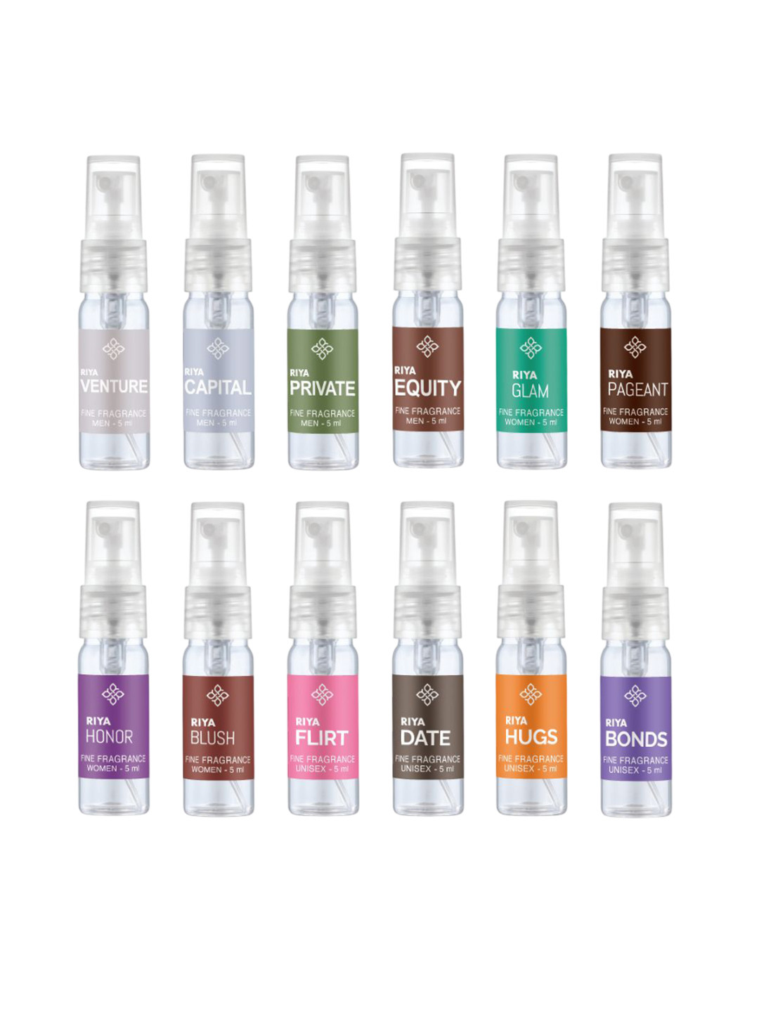 RIYA Set Of 12 Xploriya Long Lasting Eau De Parfum - 5 ml Each