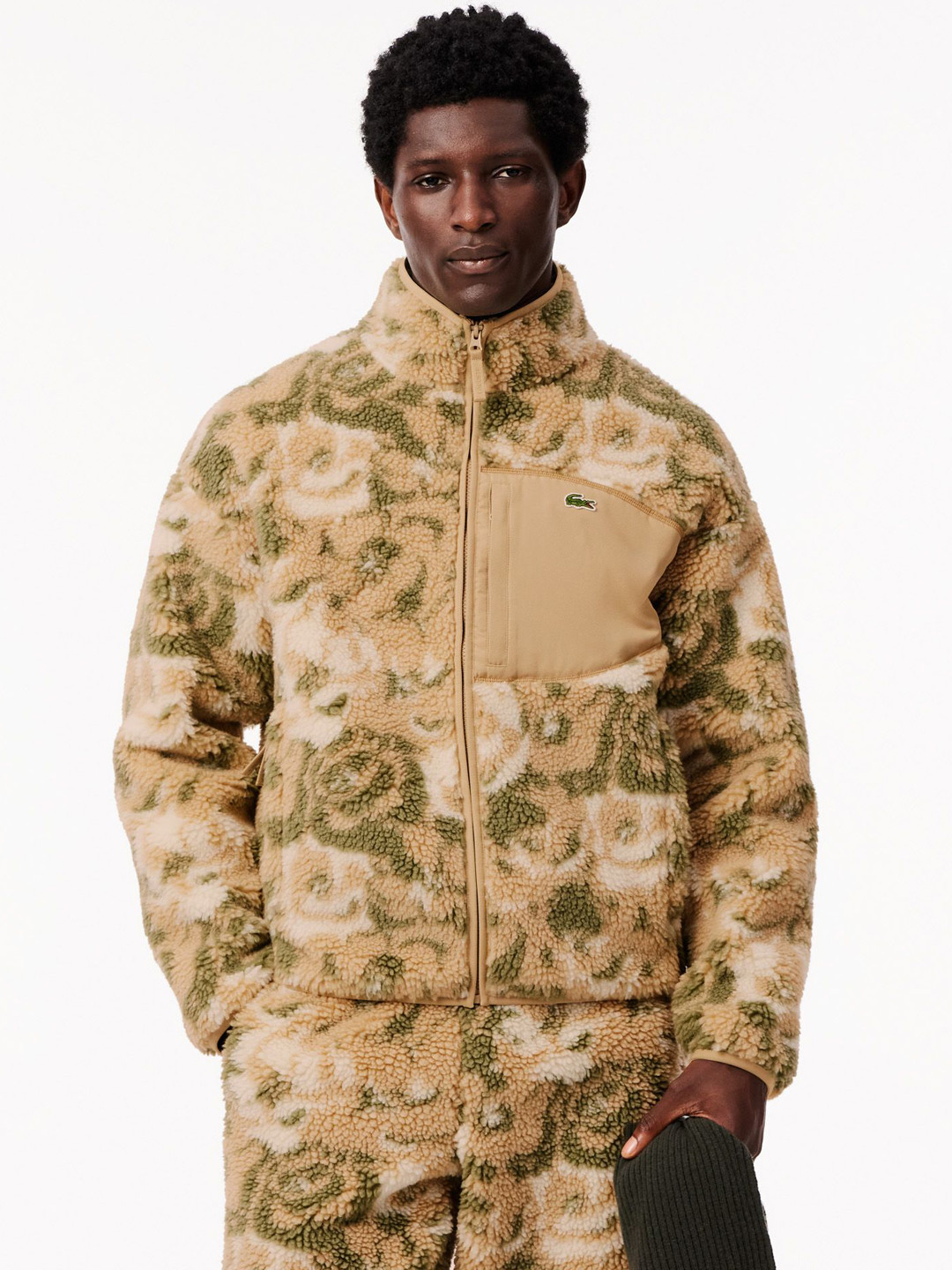 Lacoste Men Mock Collar Self Design Casual Parka Jacket