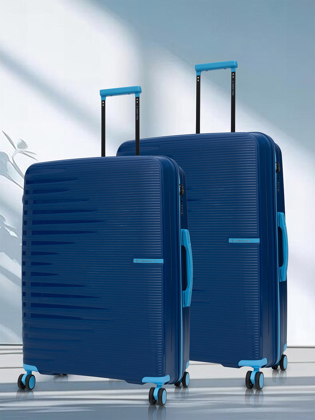 Nasher Miles Havelock Polypropylene TSA Lock Set of 2 M/L Blue Trolley Bags (65-75 cm)