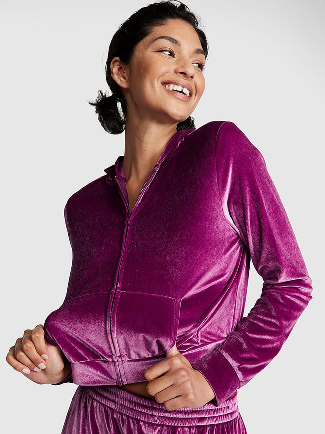 Victoria's Secret PINK Velour Shine Logo Full-Zip Crop Hoodie