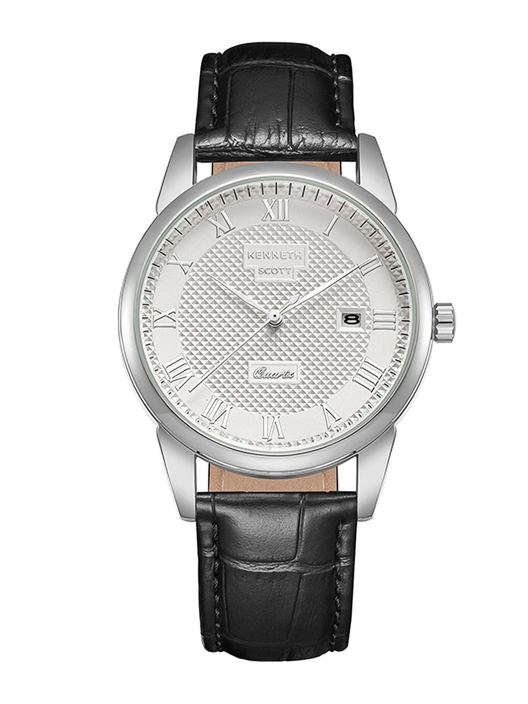 KENNETH SCOTT Men Patterned Dial & Leather Textured Straps Analogue Watch K23030-SLBW
