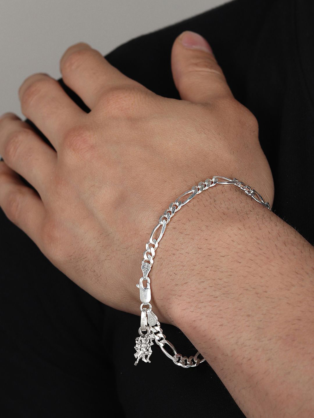 AKSHAT SAPPHIRE Men Sterling Silver Charm Bracelet With God Hanuman Pendant