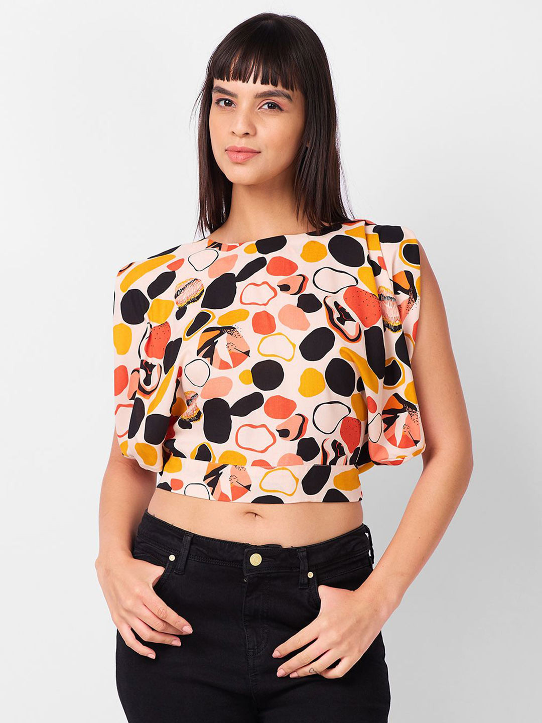 IZEL Print Styled Back Crop Top
