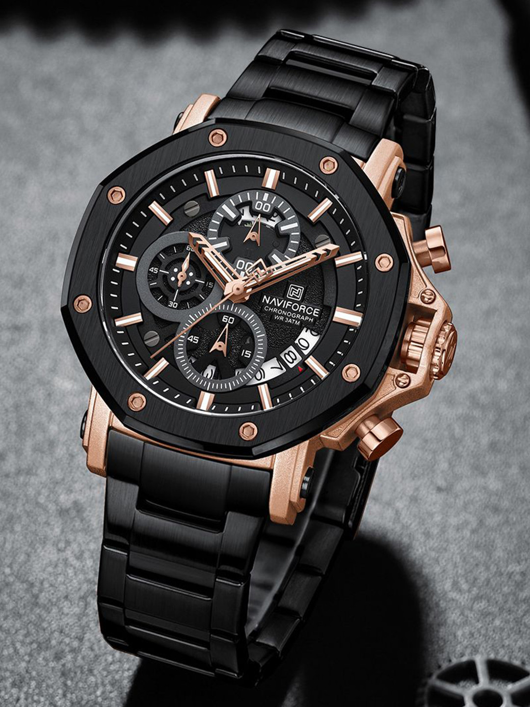 Naviforce Men Skeleton Dial Reset Time Analogue Watch NF8065_RG B B_