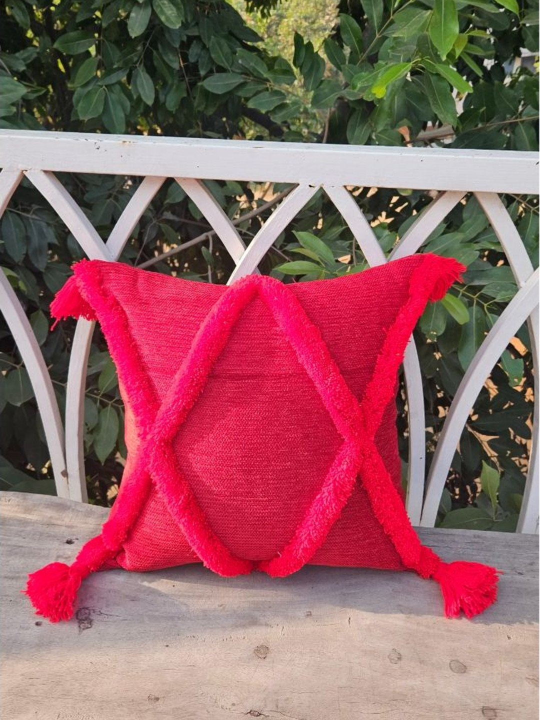 THROWPILLOW Red Self Design Polyester Anti-Wrinkle Square Cushion Covers - 24 x 24 In