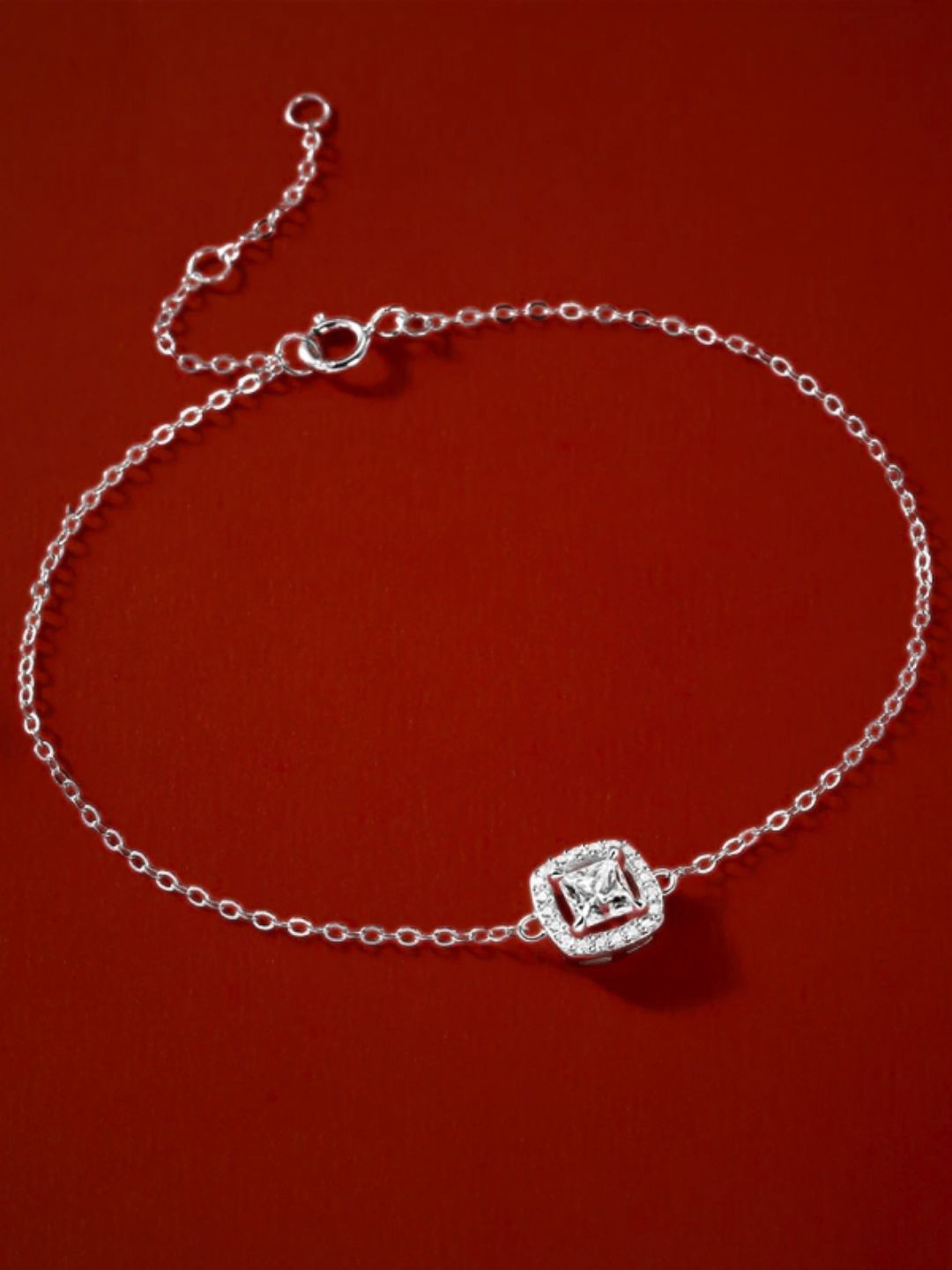 CAUER 925 Sterling Silver Rhodium-Plated Cubic Zirconia Studded Link Bracelet