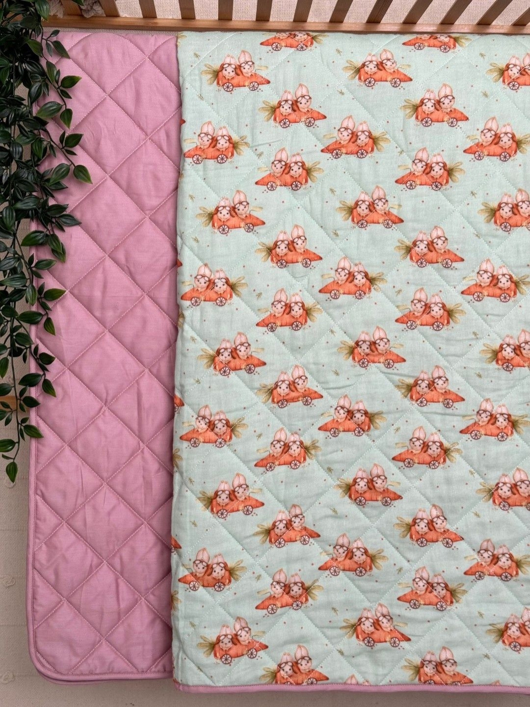 A Toddler Thing Pink Bunny Rides Printed Cotton Mild Winter 300 GSM Single Bed Quilt