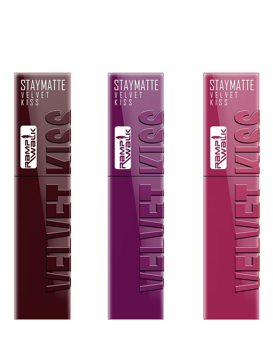 Ramp Walk Set Of 3 Velvet Kiss Liquid Lipstick - 3.5 ml Each - Maroon- Wine- Dark Pink