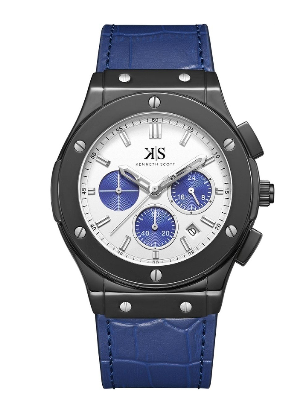 KENNETH SCOTT Men Dial & Leather Bracelet Style Straps Analogue Function Watch K24115-BLNW