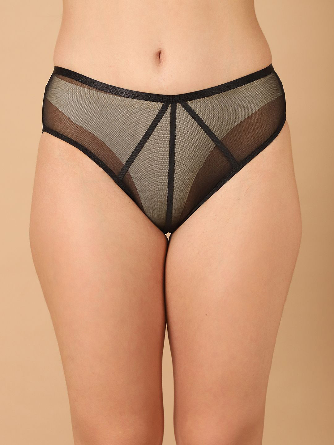 PrettyCat Transparent Mid Rise Bikini Briefs PC-PA-7040-BLK-S