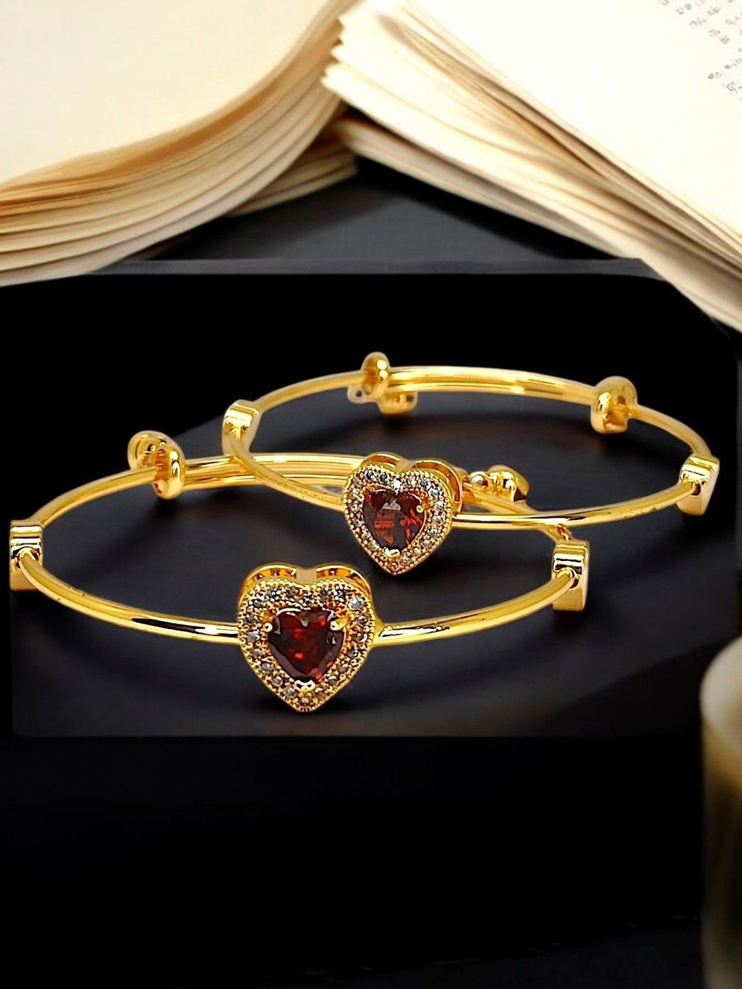 FEMMIBELLA Women 2 Cubic Zirconia Handcrafted Gold-Plated Bangle-Style Bracelet