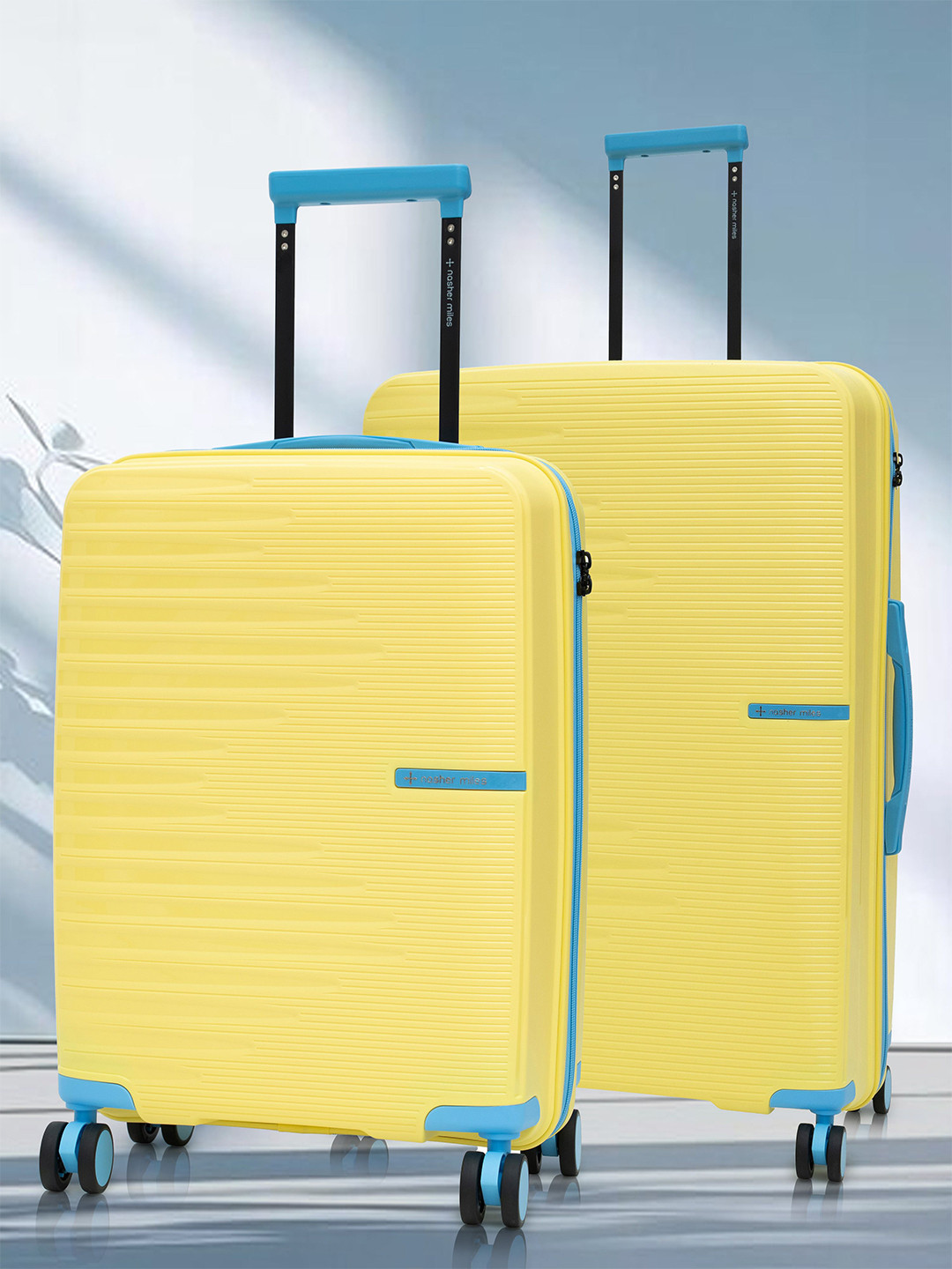 Nasher Miles Havelock Polypropylene TSA Lock Set of 2 M/L Yellow Trolley Bags (65-75 cm)